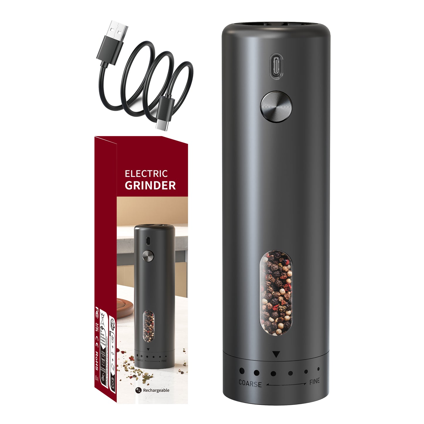 Lithium battery rechargeable salt and pepper grinder mills 110 ml set of 1