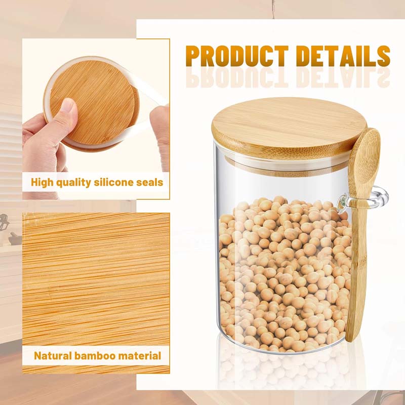 Glass jar set of 2, with wood lid and spoon 500 ml each