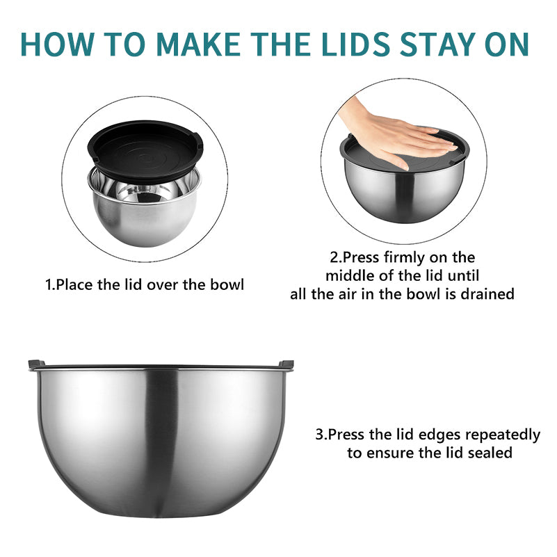 Stainless steel mixing bowls set of 7pcs with lid