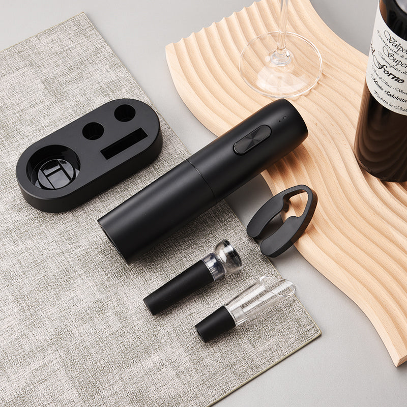 Wine opener electric 4-in-1 lithium battery rechargeable set with storage base.