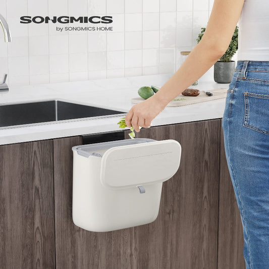 Plastic hanging trash can with lid for kitchen cabinet door 9L